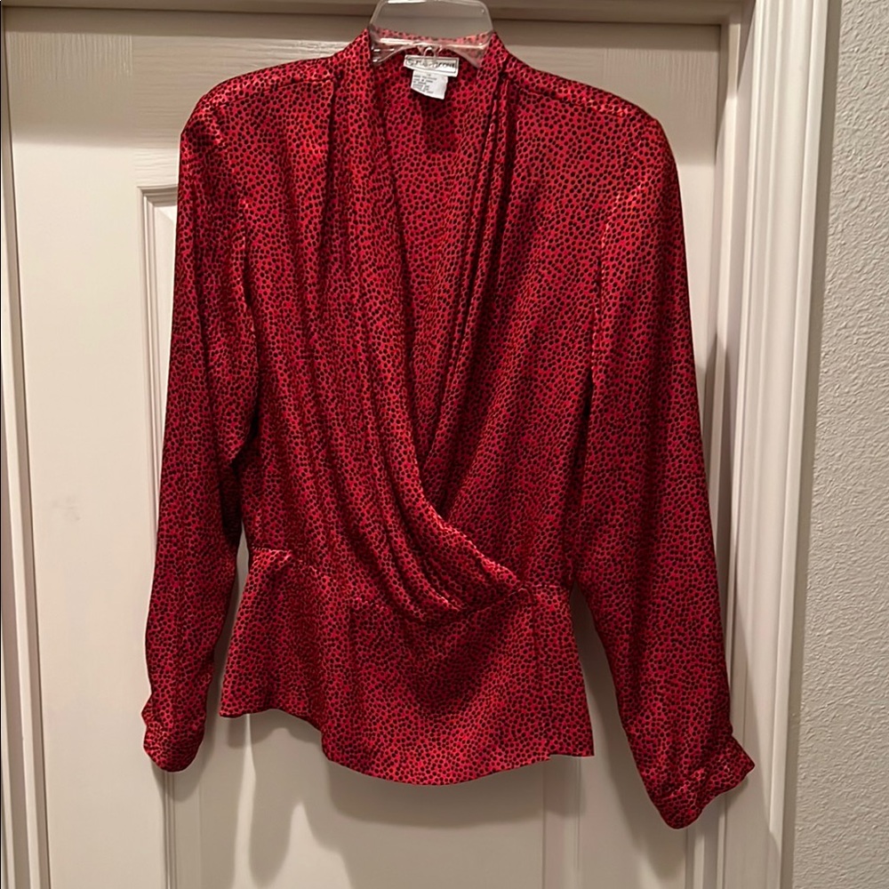 Evan Picone Red Wrap Peplum Blouse